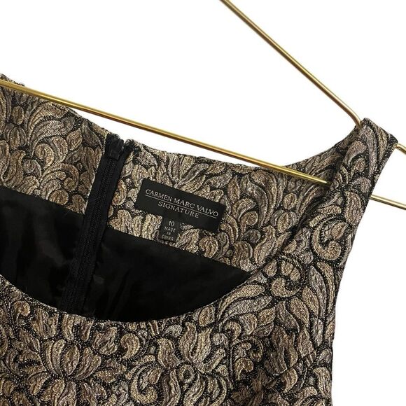 Carmen Marc Valvo Signature Black Gold Metallic Sleeveless Shift Dress Size 10 - Picture 3 of 6